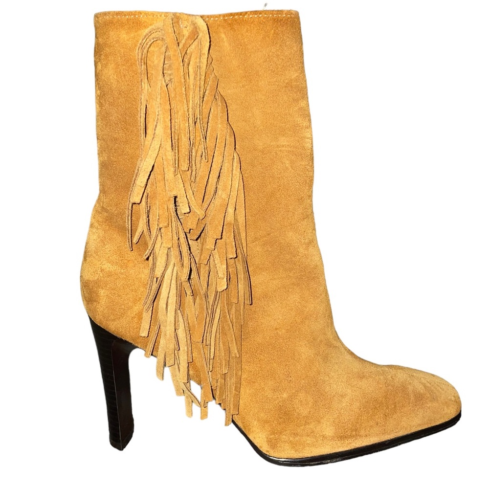 Predictions Ankle Boots Suede Fringe Womens 8.5 Side Zip High Heel
